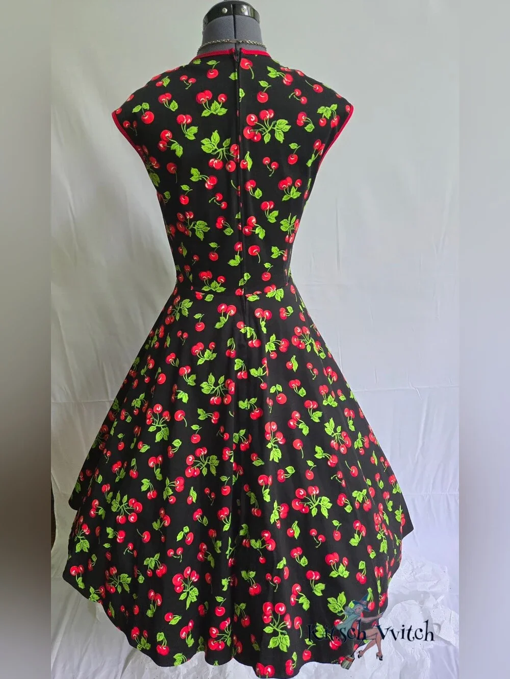 🍒Cherry Print Heidi Swing Dress By Pinup Couture - M- Size 8 Like New - Picture 4 of 7